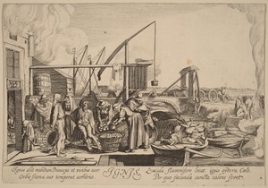 Fire by Jan van de Velde (II), in etching. Download this artwork as a high-resolution wallpaper for desktop, tablet, or mobile.