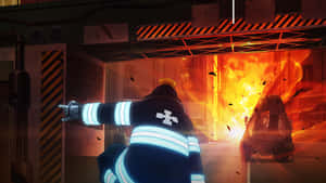Firefighter directing response to vehicle explosion in industrial setting. — Fire Department Picture