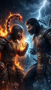 Scorpion und Sub-Zero treffen in Mortal Kombat 11 aufeinander, gegensätzliche Elemente.