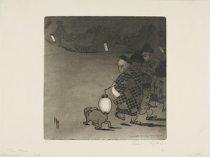 Fireflies by Helen Hyde, created 1906, in Aquatint in black on cream laid paper. Download this artwork as a high-resolution wallpaper for desktop, tablet, or mo — Illustration Background