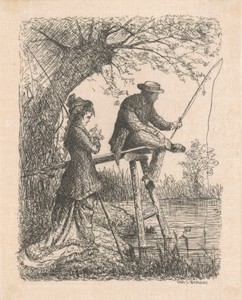 Fishing by Carl C. Brenner, created c. 1880, in etching in black on wove paper. Download this artwork as a high-resolution wallpaper for desktop, tablet, or mob