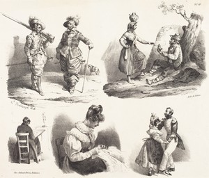 Five Vignettes by Hippolyte Bellangé, created 1831, in lithograph on wove paper. Download this artwork as a high-resolution wallpaper for desktop, tablet, or mo — Hippolyte Bellangé Wallpaper