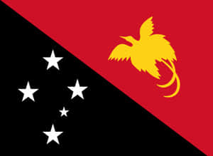 Bandeira de Papua Nova Guiné com diagonal vermelha e preta, estrelas brancas e ave do paraíso dourada. — Bandeira Pan Foto Papéis de Parede