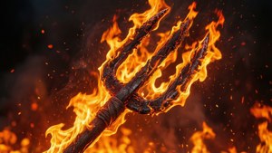 Fourche flamboyante intense avec un thème démoniaque sombre.