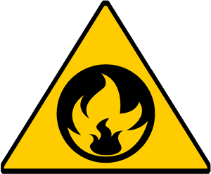 Flammeadvarselsskilt i gul trekant med sort kant og flammeikon. — Warning Wallpapers