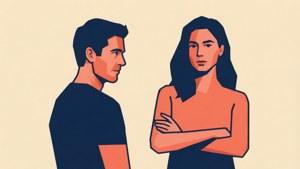 Distracted boyfriend meme em arte vetorial plana, limpa e minimalista, com formas simples e linhas ousadas.