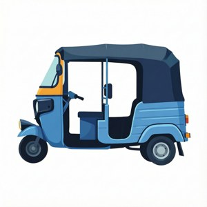 Ilustrasi vektor datar minimalis dari sebuah becak biru.