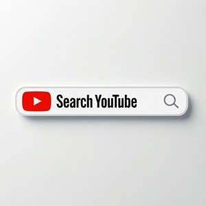 Un fond d'écran blanc propre avec une barre de recherche YouTube centrée en design plat.