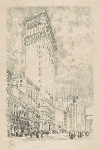 Flatiron Building by Joseph Pennell, created 1904, in lithograph in black on laid paper. Download this artwork as a high-resolution wallpaper for desktop, table — Joseph Pennell Wallpaper