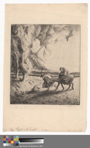 Flight into Egypt by William Strang, in Etching on medium, slightly textured, beige laid paper. Download this artwork as a high-resolution wallpaper for desktop — Art Picture