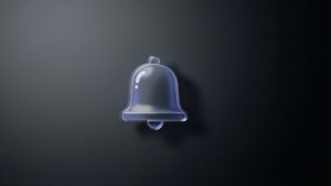 Moderne minimalistisk bakgrunnsbilde med en flytende Discord-bjelle og myk skygge.