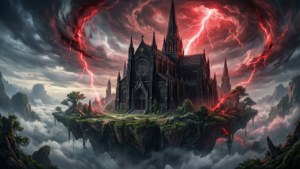 Una cattedrale fluttuante nei cieli di Code Vein.