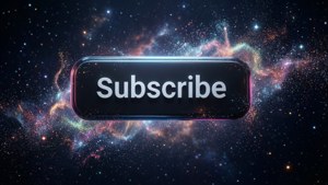 3D black subscribe button in space with particles
