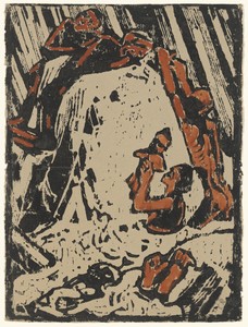 Flood (Sintflut) by Christian Rohlfs, created c. 1918, in woodcut with brown watercolor on gray-green wove paper. Download this artwork as a high-resolution wal