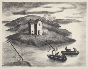 Flooded Land by Dorothea Lau, created c. 1930s, in lithograph. Download this artwork as a high-resolution wallpaper for desktop, tablet, or mobile.