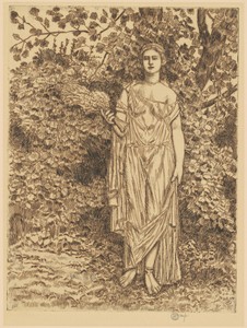 Flora by Childe Hassam, created 1929, in etching in brown and black on wove paper. Download this artwork as a high-resolution wallpaper for desktop, tablet, or — Art Picture