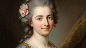 Een delicaat portret van een vrouw met een bloem in haar haar in de stijl van Rotari