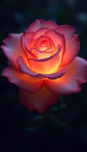 A glowing pink rose with soft light radiating from its center in darkness. — Beauty Picture