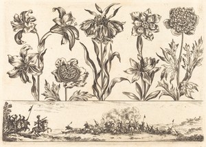 Flower Print no.8 by Nicolas Cochin, created 1645, in etching. Download this artwork as a high-resolution wallpaper for desktop, tablet, or mobile. — Nicolas Cochin Wallpaper