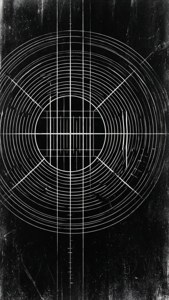 Svartvit kamera fokusdiagram med linjer och mönster, grunge textur.