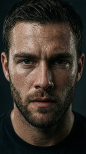 Intense close-up portrait of Joe Harris with dramatic lighting.