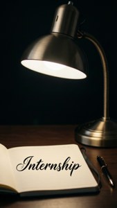 A dramatic macro shot of a notebook with 'Internship' written.