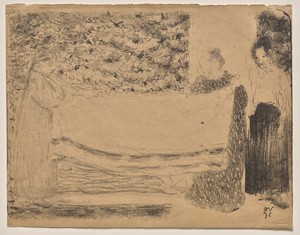 Folding the Linen by Edouard Vuillard, created 1893, in lithograph. Download this artwork as a high-resolution wallpaper for desktop, tablet, or mobile. — Edouard Vuillard Wallpaper