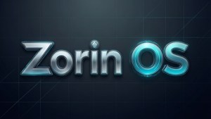 Typografisk bakgrunnsbilde med metallisk Zorin OS-tekst på mørkt rutenett