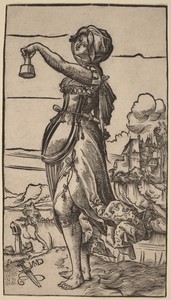 Foolish Virgin by Niklaus Manuel Deutsch, created 1518, in woodcut on laid paper. Download this artwork as a high-resolution wallpaper for desktop, tablet, or m — Niklaus Manuel Deutsch Wallpaper