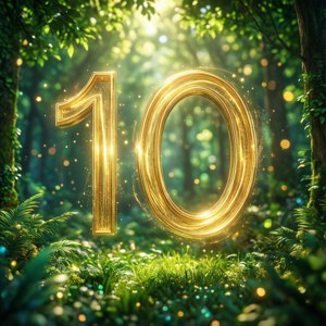 Golden numbers hovering in a sunlit forest