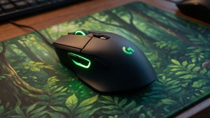 Logitech G604 muis in een door de natuur geïnspireerde groene setting