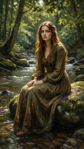 Potret hening seorang wanita di alam, mengingatkan pada karya figuratif intim Ellen Thesleff