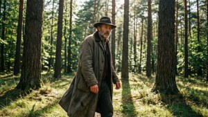 Peter Gemzøe går i en solbeskinnet skov