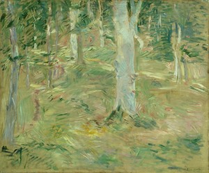 Forêt de Compiègne by Berthe Morisot, created 1885, in Oil on canvas. Download this artwork as a high-resolution wallpaper for desktop, tablet, or mobile. — Botanical Wallpaper