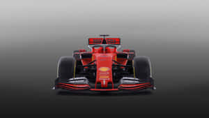 Carro de corrida vermelho da Ferrari Fórmula 1 com detalhes pretos e logotipos de patrocinadores em fundo gradiente cinza — Ferrari F1 2018 Papéis de Parede