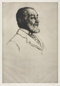 Frederick Harrison by William Strang, created 1914, in etching. Download this artwork as a high-resolution wallpaper for desktop, tablet, or mobile.