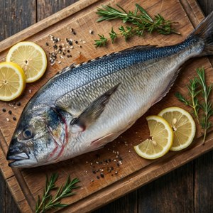 Färsk Pacific Saury förberedd för tillagning på en skärbräda.
