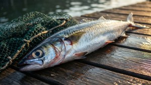 Et vakkert stilleben av en nylig fanget stillehavssaur, som utstråler friskhet og maritim sjarm.