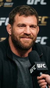 Forrest Griffin sonriendo durante una entrevista relajada.
