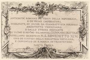 Frontispiece by Giovanni Battista Piranesi, created 1748, in etching on laid paper. Download this artwork as a high-resolution wallpaper for desktop, tablet, or — Art Picture