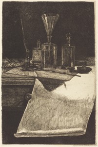 Frontispiece by François Bonvin, created 1871 (this state), in etching on laid paper. Download this artwork as a high-resolution wallpaper for desktop, tablet, — François Bonvin Wallpaper