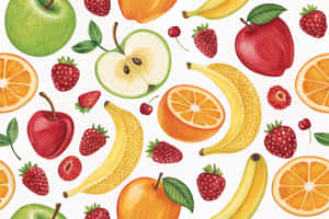 A colorful watercolor pattern of various fresh fruits including apples bananas and oranges. — Fresh Wallpaper