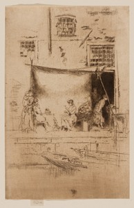 Fruit Stall by James McNeill Whistler, created 1879/80, in Etching and drypoint with foul biting in dark brown ink on ivory Asian laid paper. Download this artw — James McNeill Whistler Wallpaper
