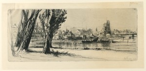 Fulham by Francis Seymour Haden, created ca. 1864, in Etching on white mulberry paper. Download this artwork as a high-resolution wallpaper for desktop, tablet, — Art Background