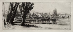 Fulham by Francis Seymour Haden, created 1833–1910, in etching and drypoint. Download this artwork as a high-resolution wallpaper for desktop, tablet, or mobile — Art Picture