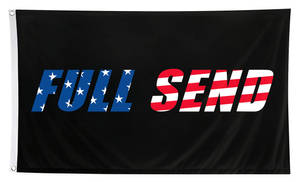 Bandeira preta com texto 'FULL SEND' em cores e padrões da bandeira americana. — Envio completo de fotos Papéis de Parede