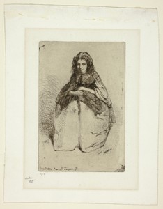 Fumette by James McNeill Whistler, created 1858, in Etching with foul biting in dark brown ink on off-white China paper laid down on off-white wove paper (chine — Illustration Background