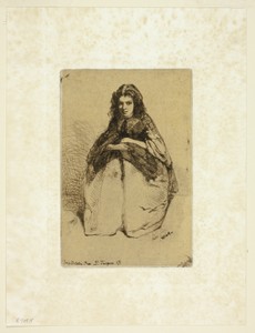 Fumette by James McNeill Whistler, created 1858, in Etching with foul biting in black ink on tan China paper, laid down on ivory wove paper (chine collé). Downl — James McNeill Whistler Wallpaper