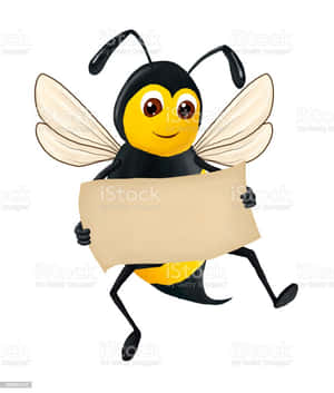 A smiling cartoon bee holding a blank sign.