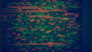 Glowing lines of computer code in blue and purple on a dark screen.